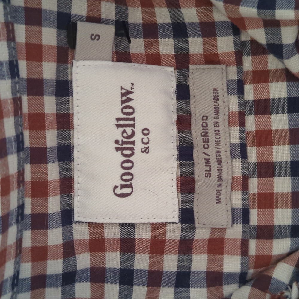Goodfellow Men's Gingham Oxford, Long-sleeve